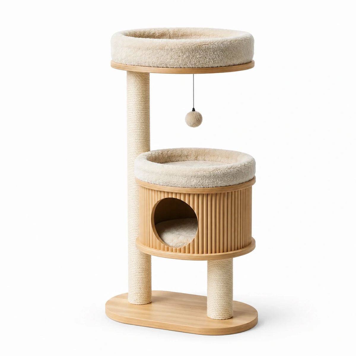Árbol para gatos de madera con felpa y juguete colgante, 95 cm