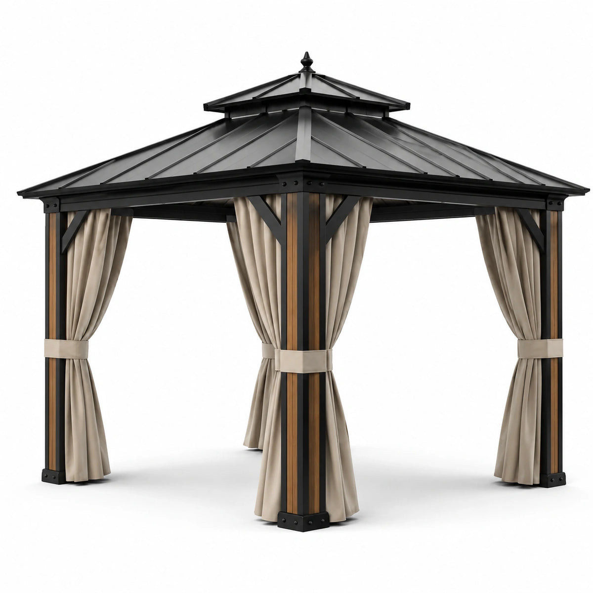 Pérgola de Aluminio con Techo de Policarbonato y Cortinas de Poliéster 3x3m