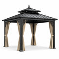 Pérgola de Aluminio con Techo de Metal y Cortinas Beige