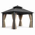Pérgola de Metal Negro con Cortinas de Poliéster Beige 300x300cm