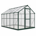 Invernadero de policarbonato transparente y estructura de aluminio verde