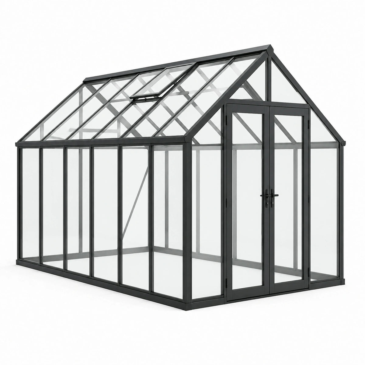Invernadero de Aluminio y Vidrio Templado Transparente Negro 250x190x195 cm