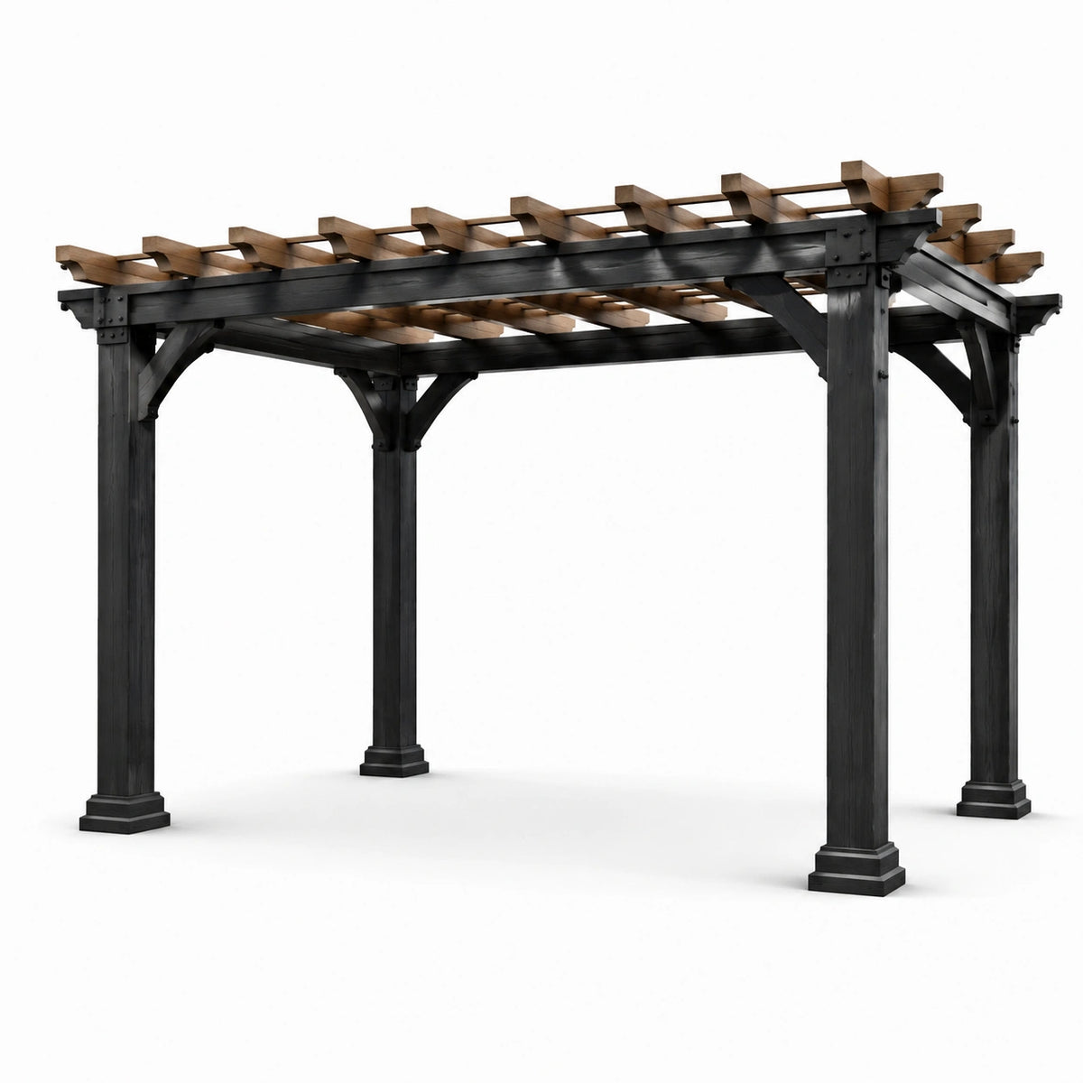 Pérgola de madera y metal negro 300x300x250 cm