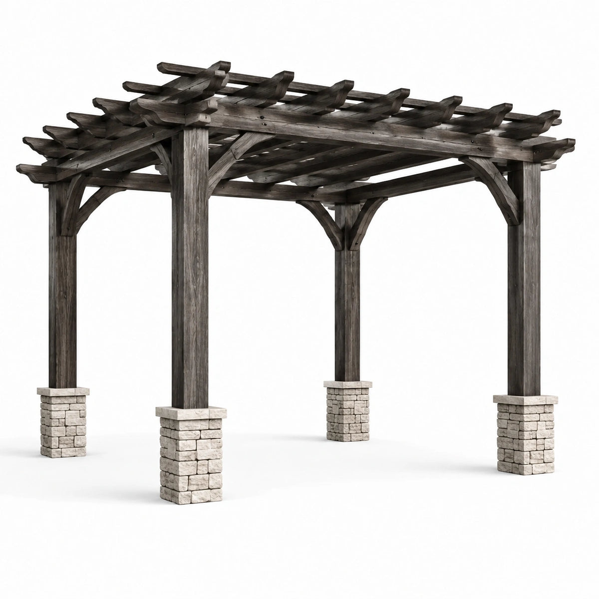 Pérgola de Madera con Base de Piedra 300x400x250 cm