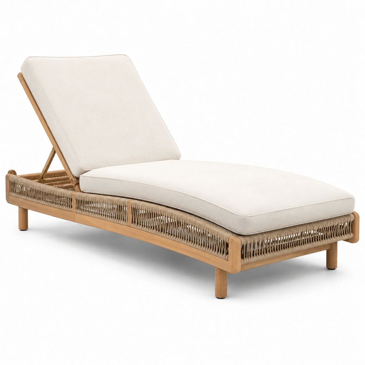 Tumbona de madera de teca con cojines color beige