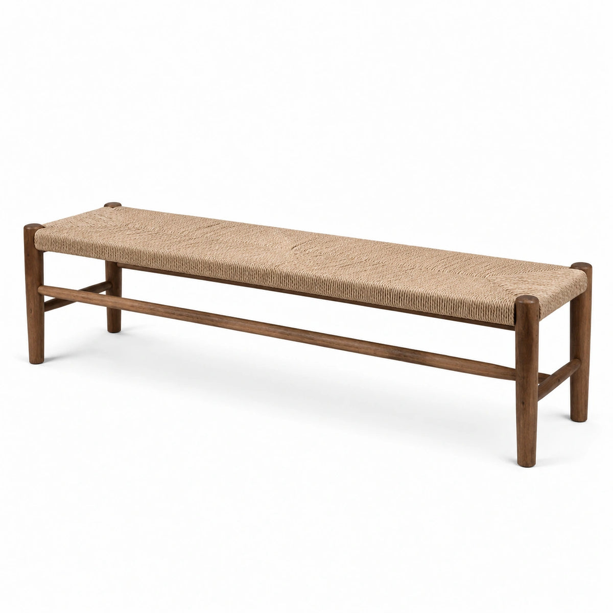 Banco de madera con asiento de fibra trenzada 150x30x45 cm
