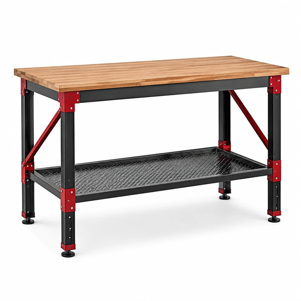 Mesa de trabajo de acero y madera con estante inferior 120x60x90 cm