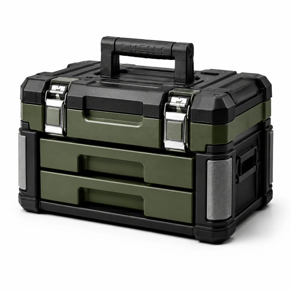 Caja de herramientas de plástico ABS con dos cajones y asas plegables