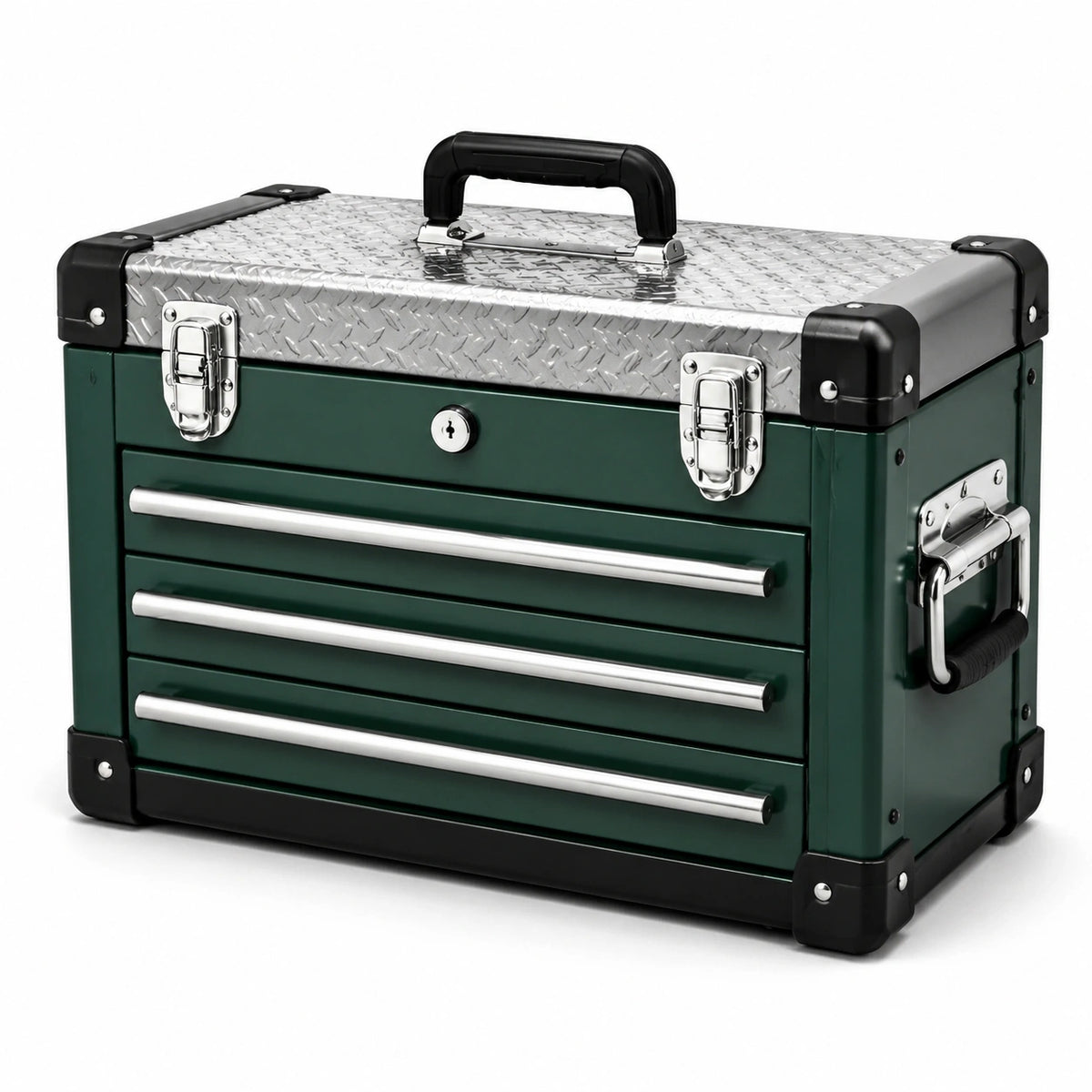 Caja de herramientas de acero verde con 4 cajones