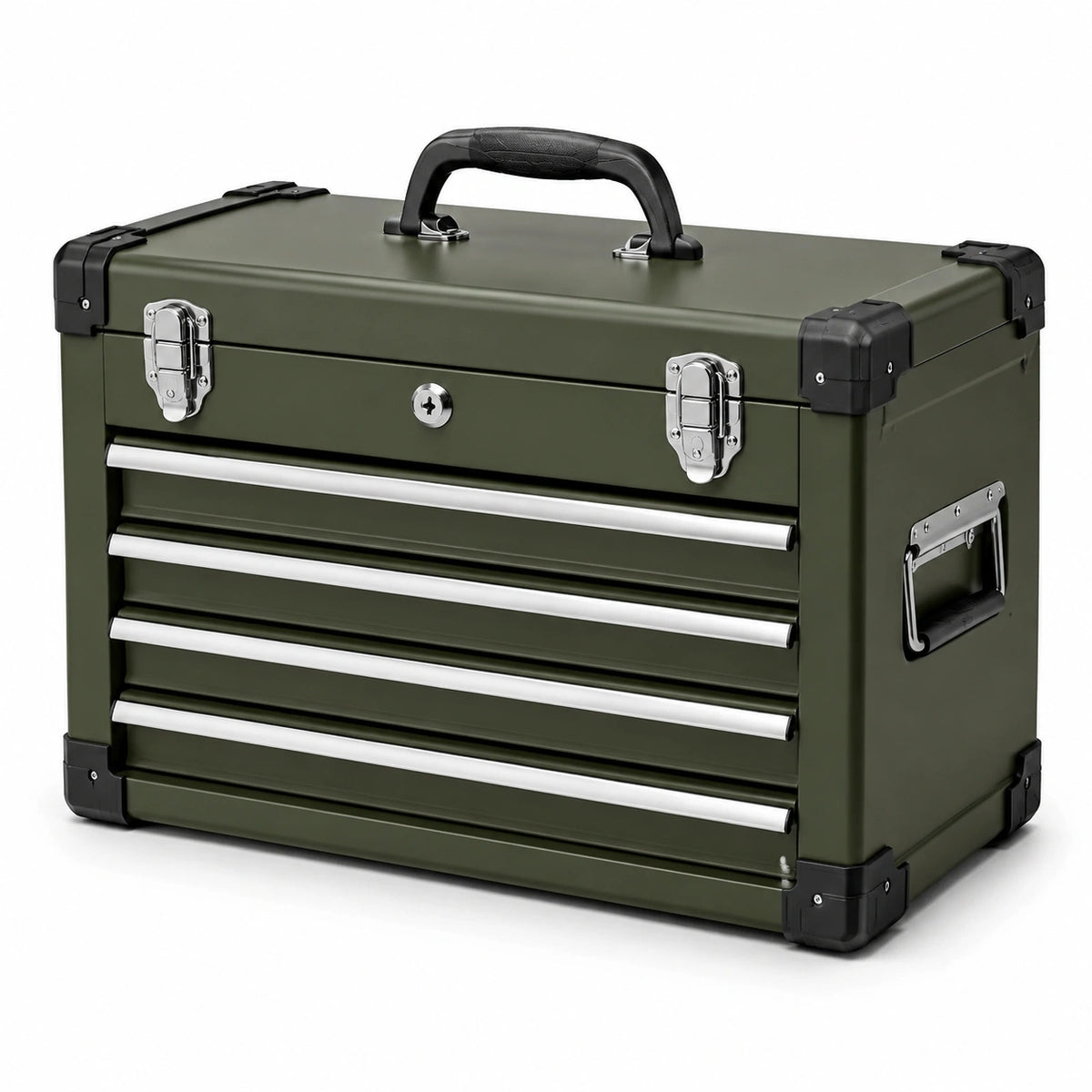 Caja de herramientas metálica verde con cerradura y asas 54x24x36 cm