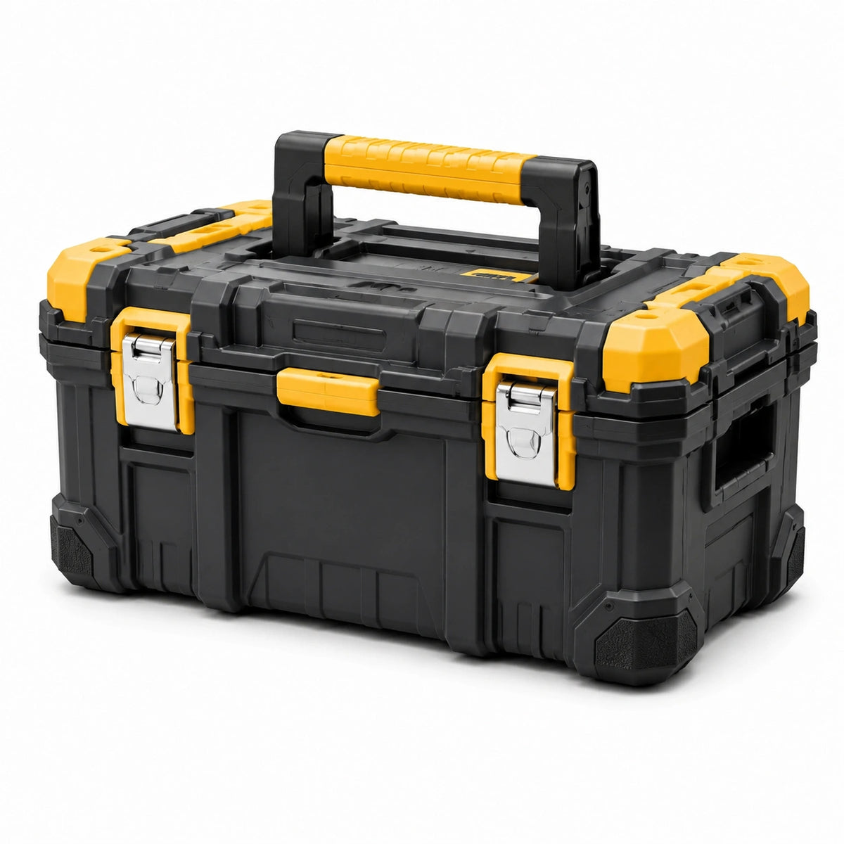 Caja de herramientas de plástico y metal negro y amarillo