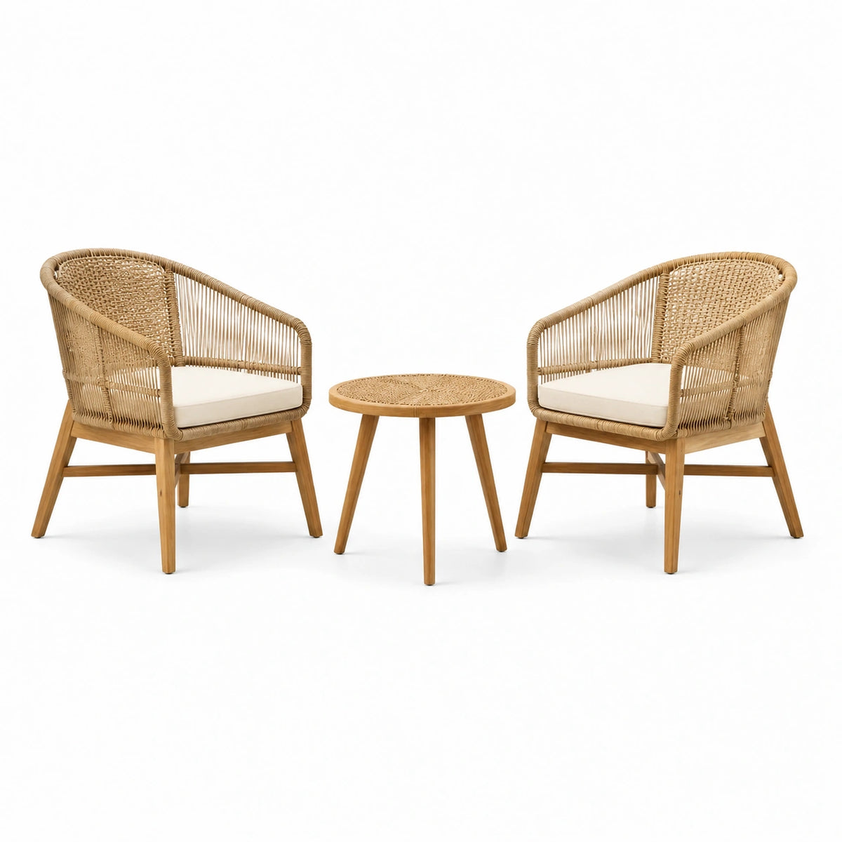 Conjunto de jardín de 3 piezas de madera de acacia y ratán sintético en beige