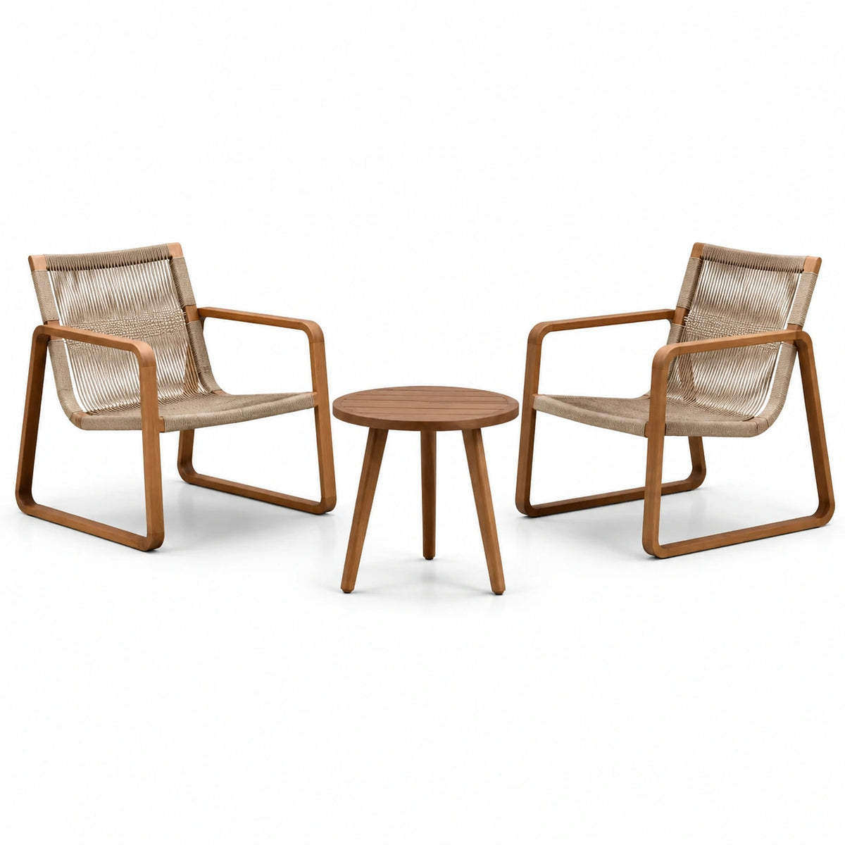 Conjunto de muebles de jardín de madera de acacia y cuerda de poliéster beige