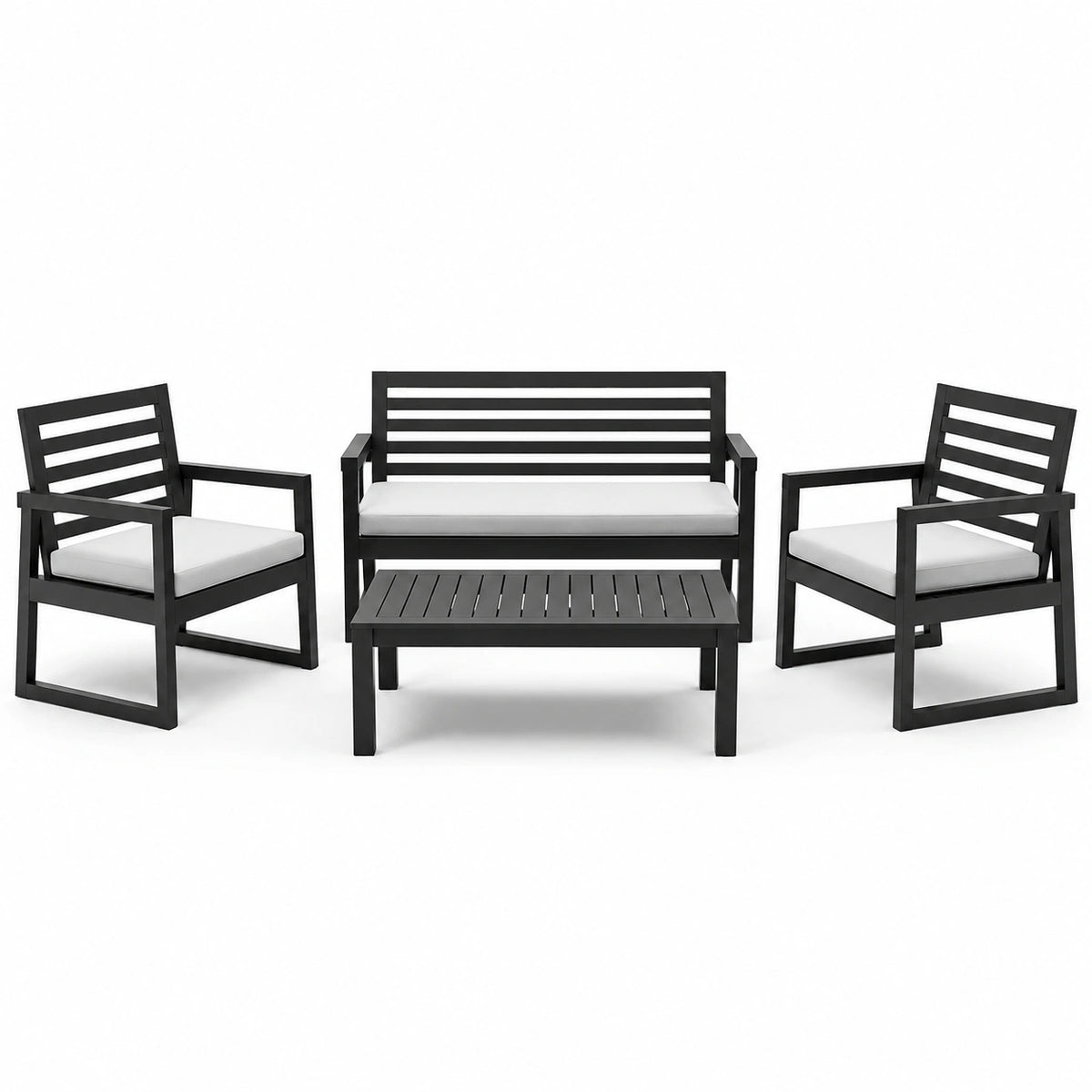Conjunto de aluminio negro con cojines grises